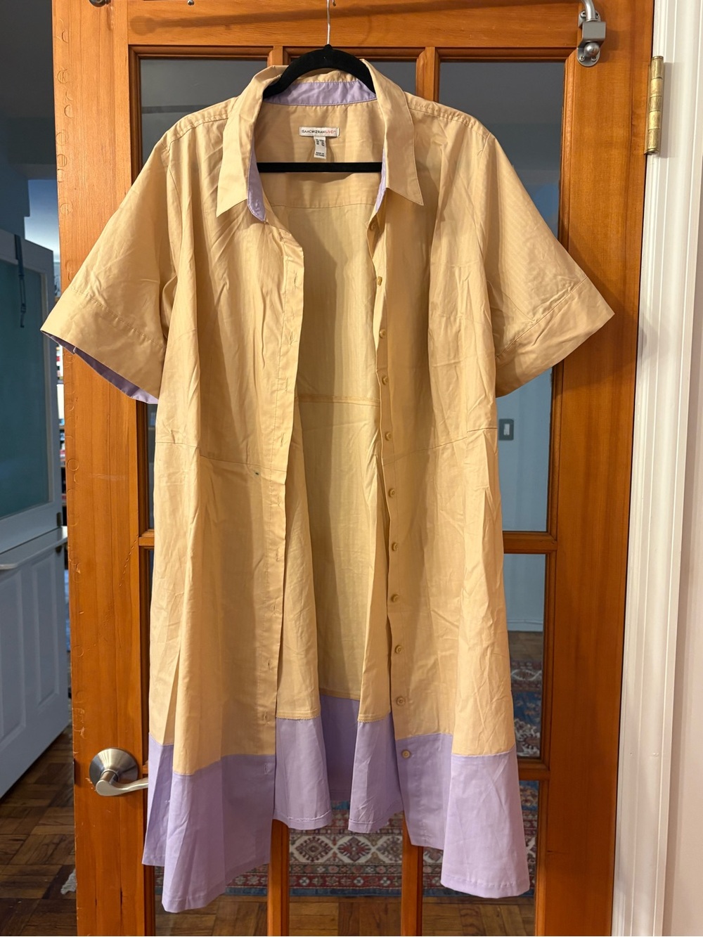 Light Tan & Lavender Button-Front A-Line Dress